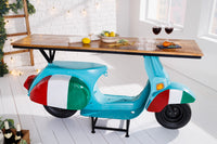 SCOOTER Extravagante Bar Theke 166cm türkis Italia Look mit Mangoholz Motorroller Upcycling