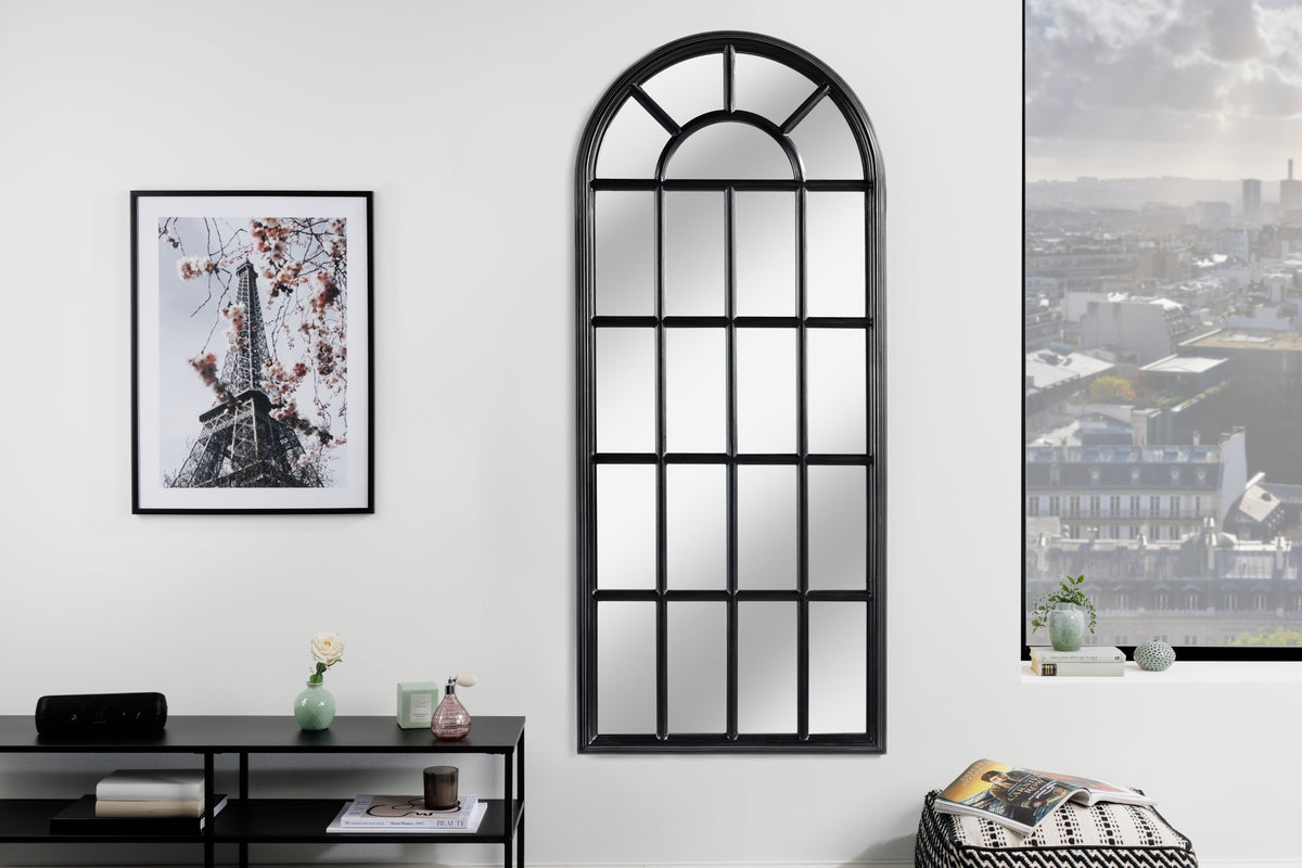 Design Wandspiegel CASTILLO 140cm schwarz Landhausstil Fenster