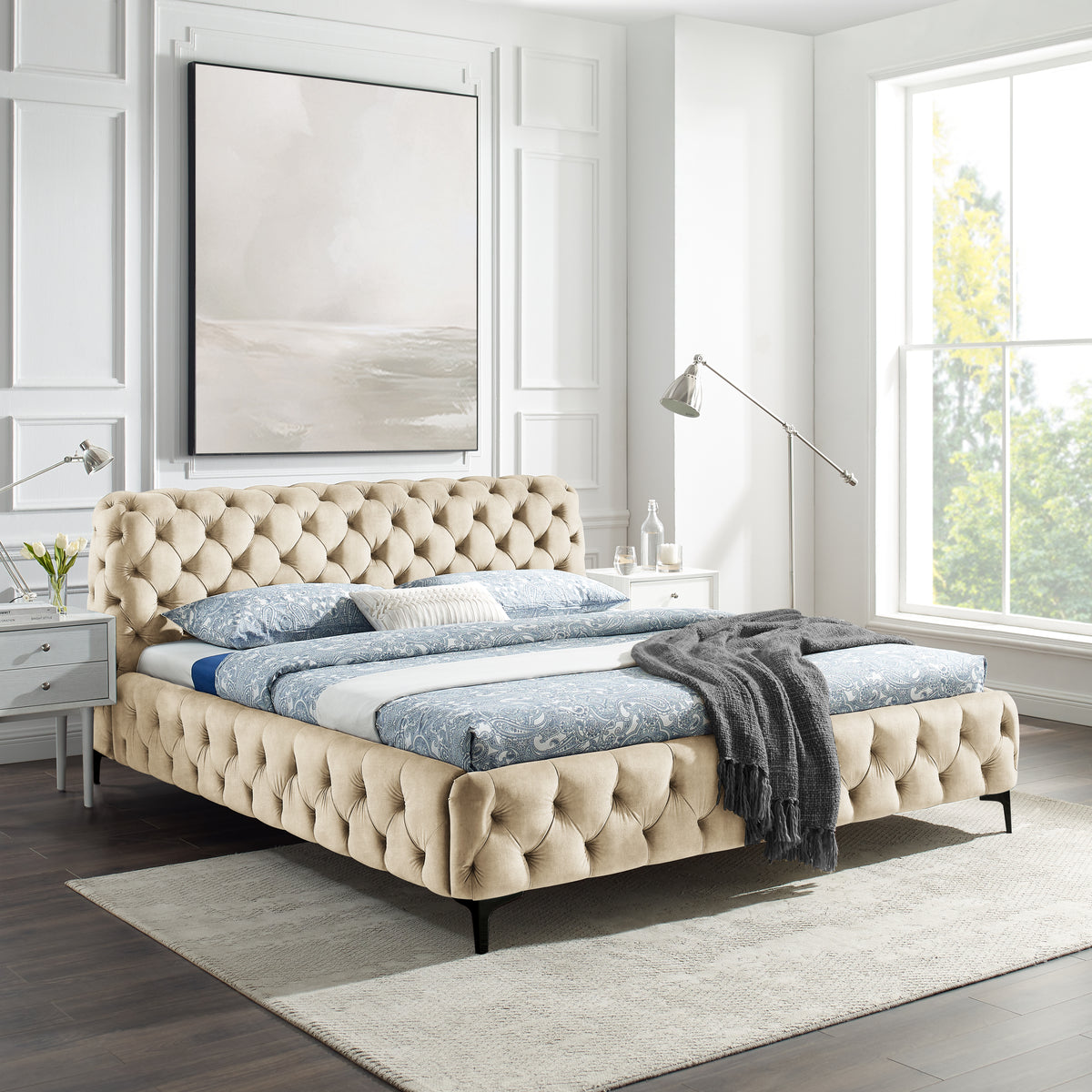 MODERN BAROCK Design Doppelbett 180x200cm Samt Chesterfield Kingsize-Bett