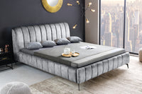 AMSTERDAM retro double bed 160x200cm gray velvet industrial design