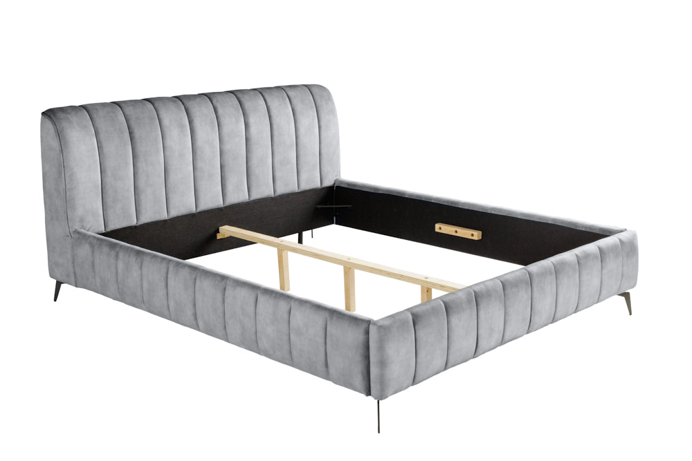 AMSTERDAM retro double bed 160x200cm gray velvet industrial design