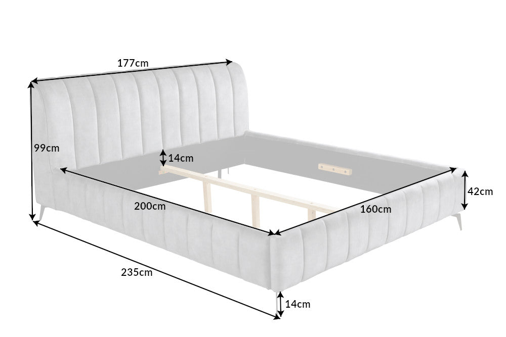 AMSTERDAM Retro Doppelbett 160x200cm grau Samt Industrial Design