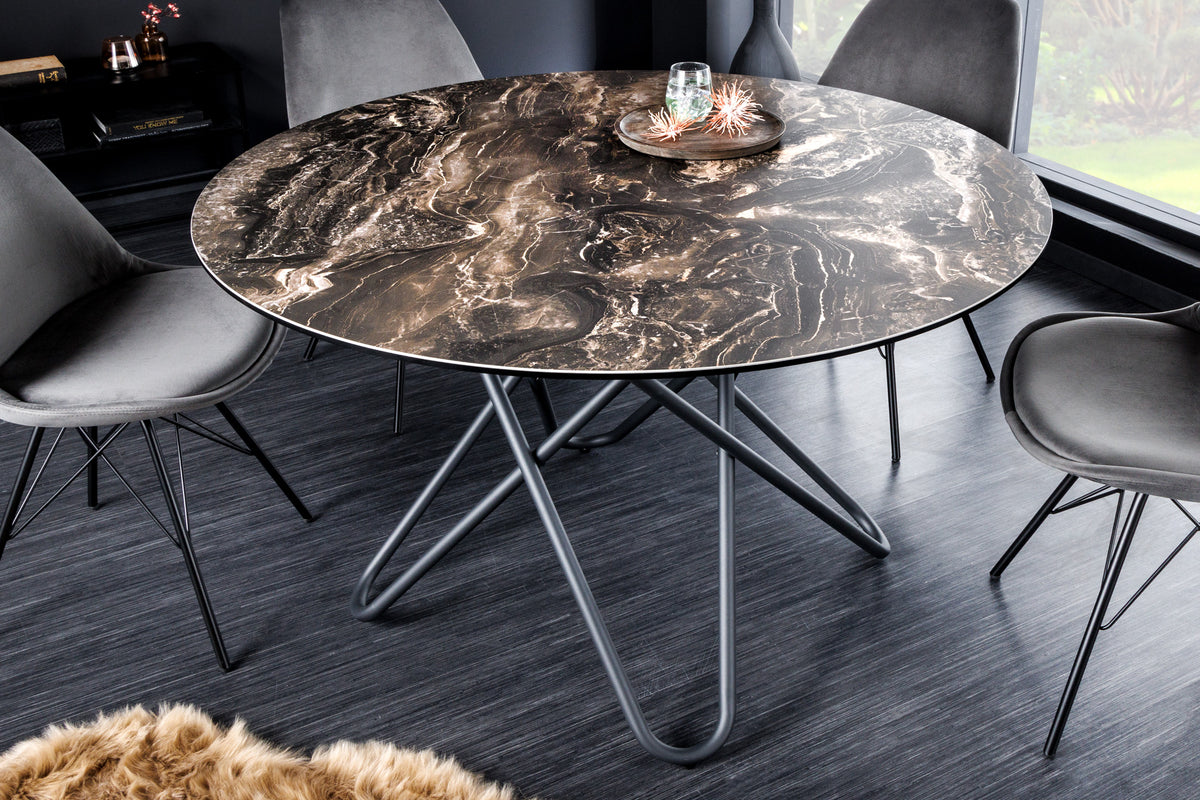 ELLIPSE Round Dining Table 120cm Natural Stone Ceramic Hairpin Legs made in Italy