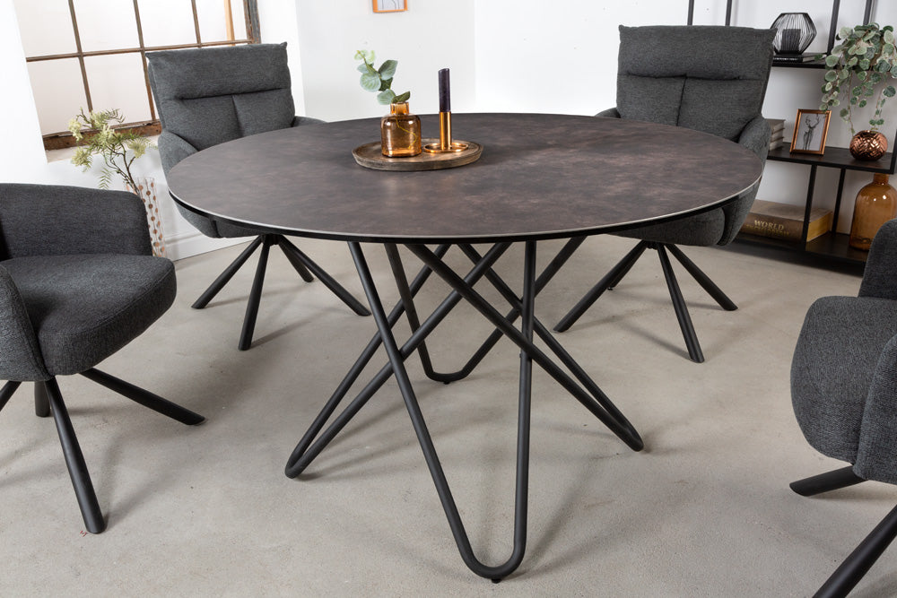 ELLIPSE round dining table 120cm anthracite ceramic hairpin legs made in Italy