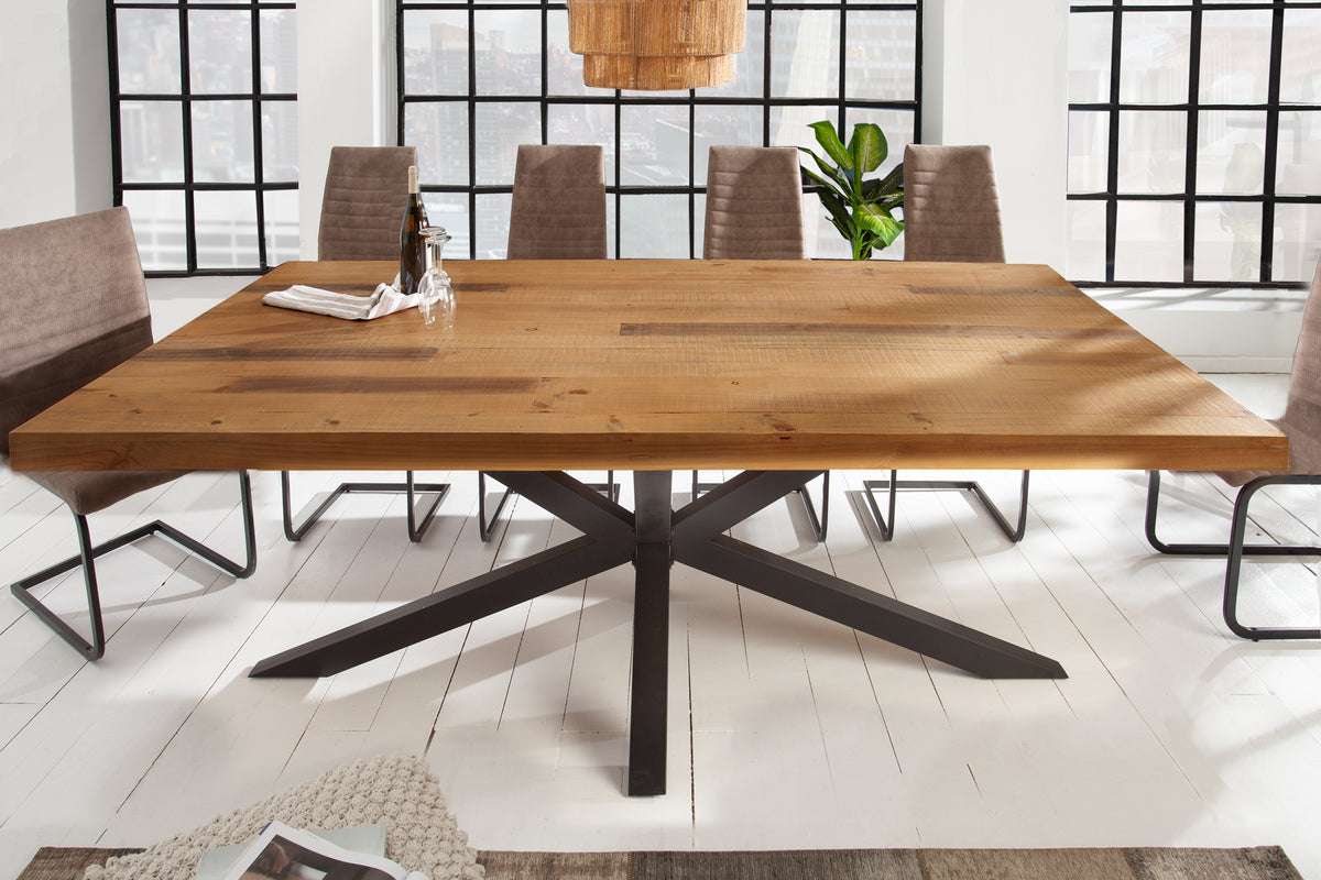 GALAXIE Industrial dining table 240cm vintage brown recycled pine wood