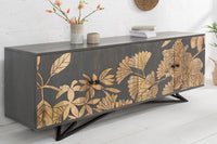 JUNGLE Massives Sideboard 160cm grau Mangoholz florales Design Boho Metallgestell