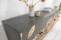 JUNGLE Massives Sideboard 160cm grau Mangoholz florales Design Boho Metallgestell