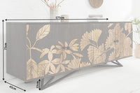 JUNGLE Massives Sideboard 160cm grau Mangoholz florales Design Boho Metallgestell