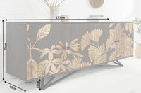 JUNGLE solid sideboard 160cm gray mango wood floral design boho metal frame