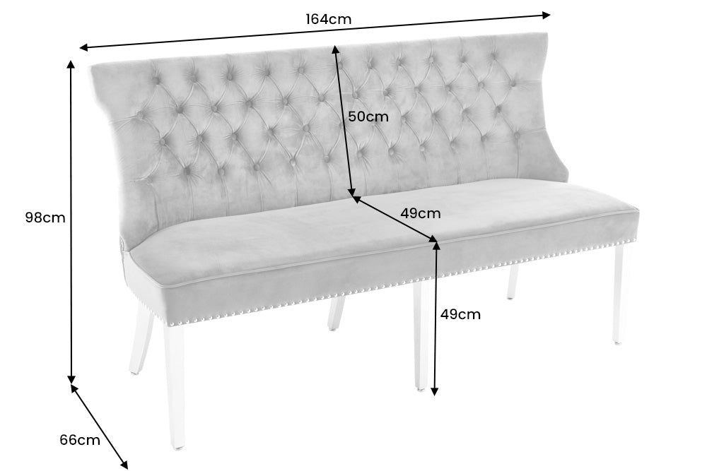 CASTLE DELUXE Design Sofabank 165cm grau Samt Löwenkopf Chesterfield Barock