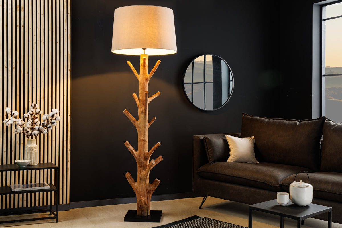 Design Stehlampe TREE NATURE 180cm Massivholz Leinenschirm handmade