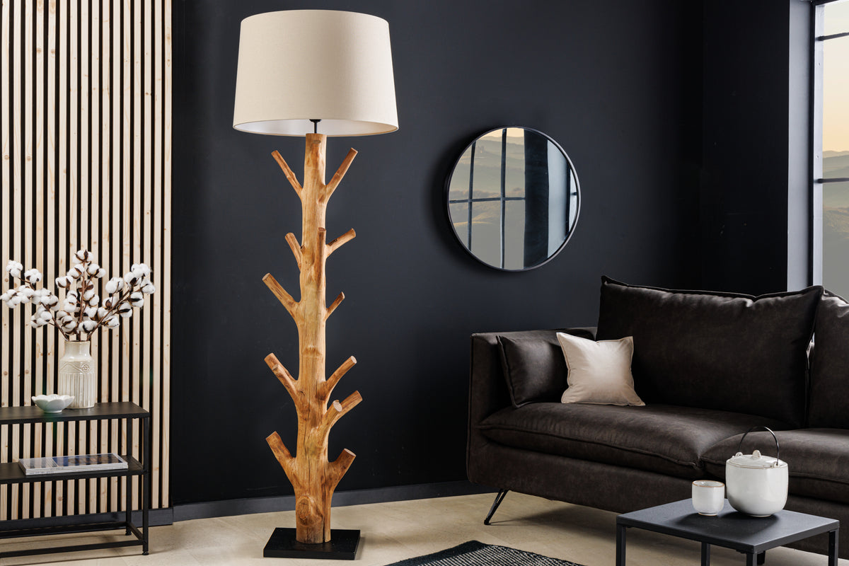 Design Stehlampe TREE NATURE 180cm Massivholz Leinenschirm handmade