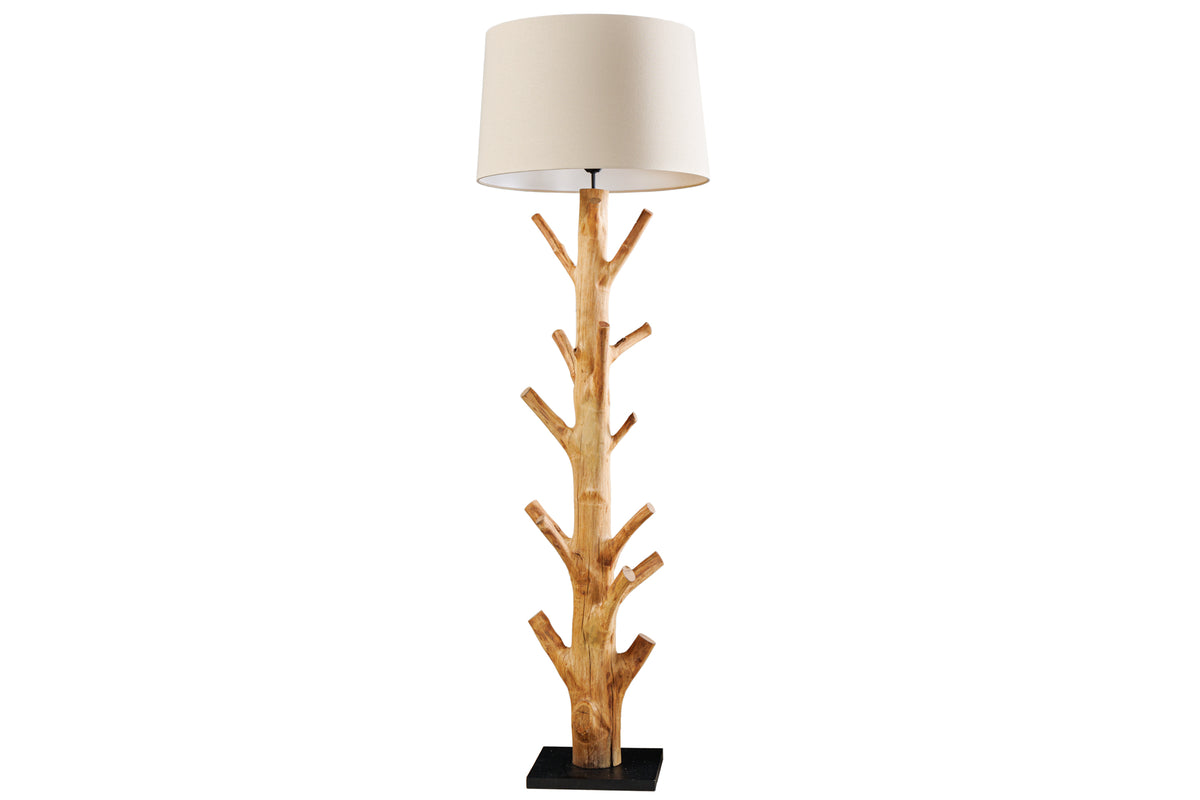 Design Stehlampe TREE NATURE 180cm Massivholz Leinenschirm handmade