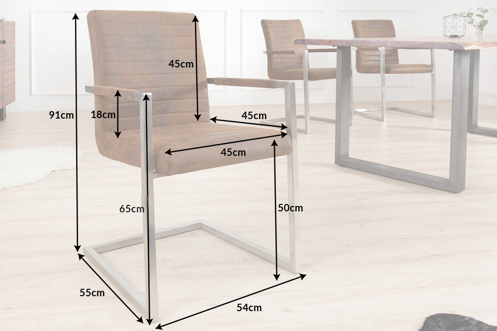 LOFT Industrial cantilever chair with armrest stainless steel frame