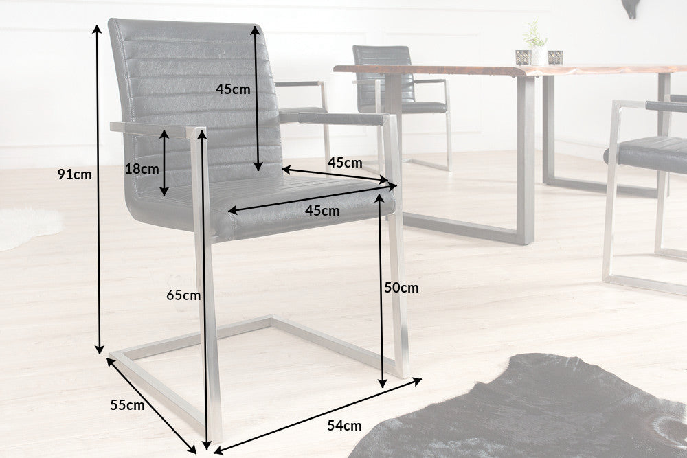 LOFT Industrial cantilever chair with armrest stainless steel frame