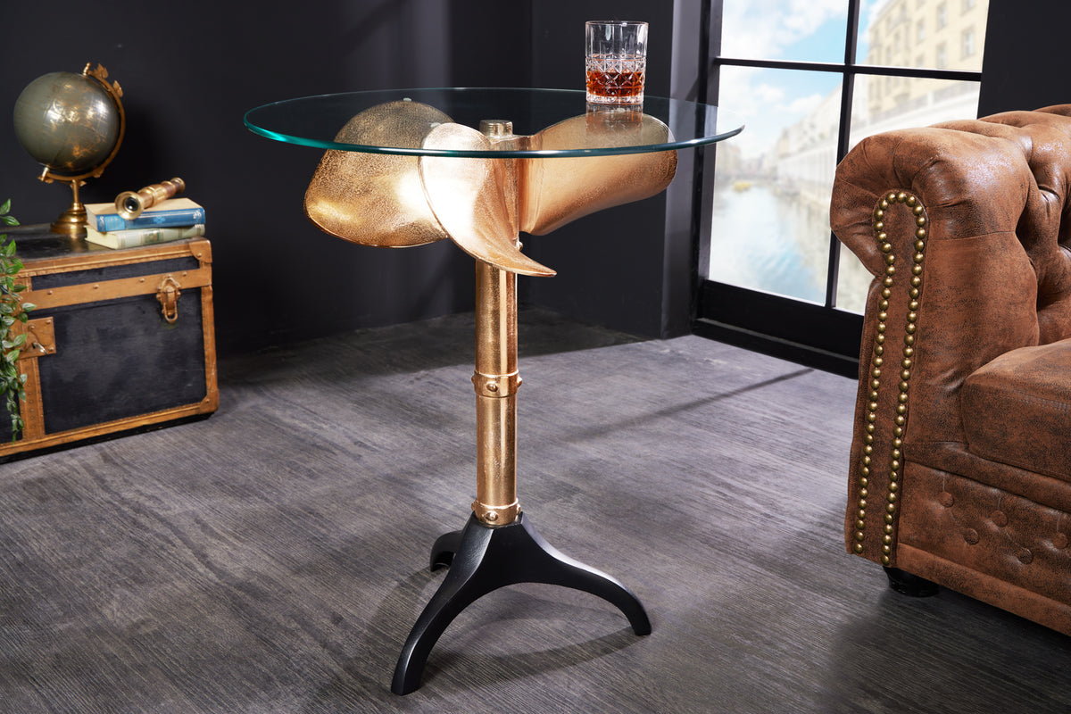 OCEAN handmade side table 75cm gold black glass metal maritime