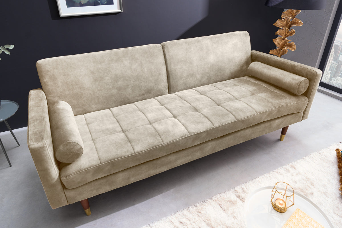 COUTURE Modernes Schlafsofa 196cm Microvelours 3-Sitzer Couch Bettfunktion ink. Kissen