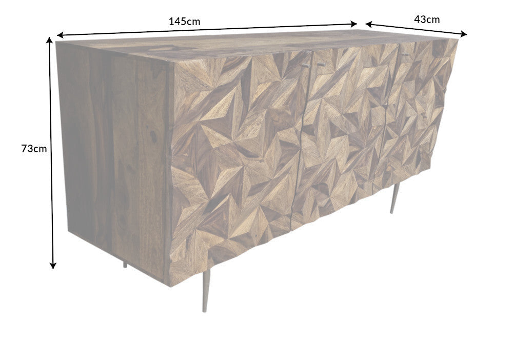 ALPINE Solid sideboard 145cm Sheesham stone finish metal matt gold