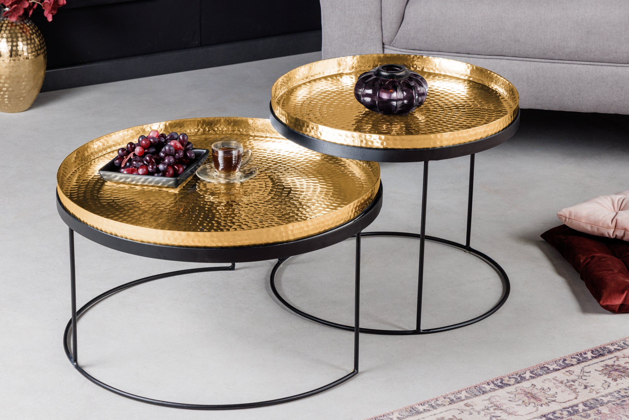 Rundes Tablett, Schwarz Mit Goldene Griffen, 30,5 Cm Durchmesser – Für Couchtisch, Küche & Deko