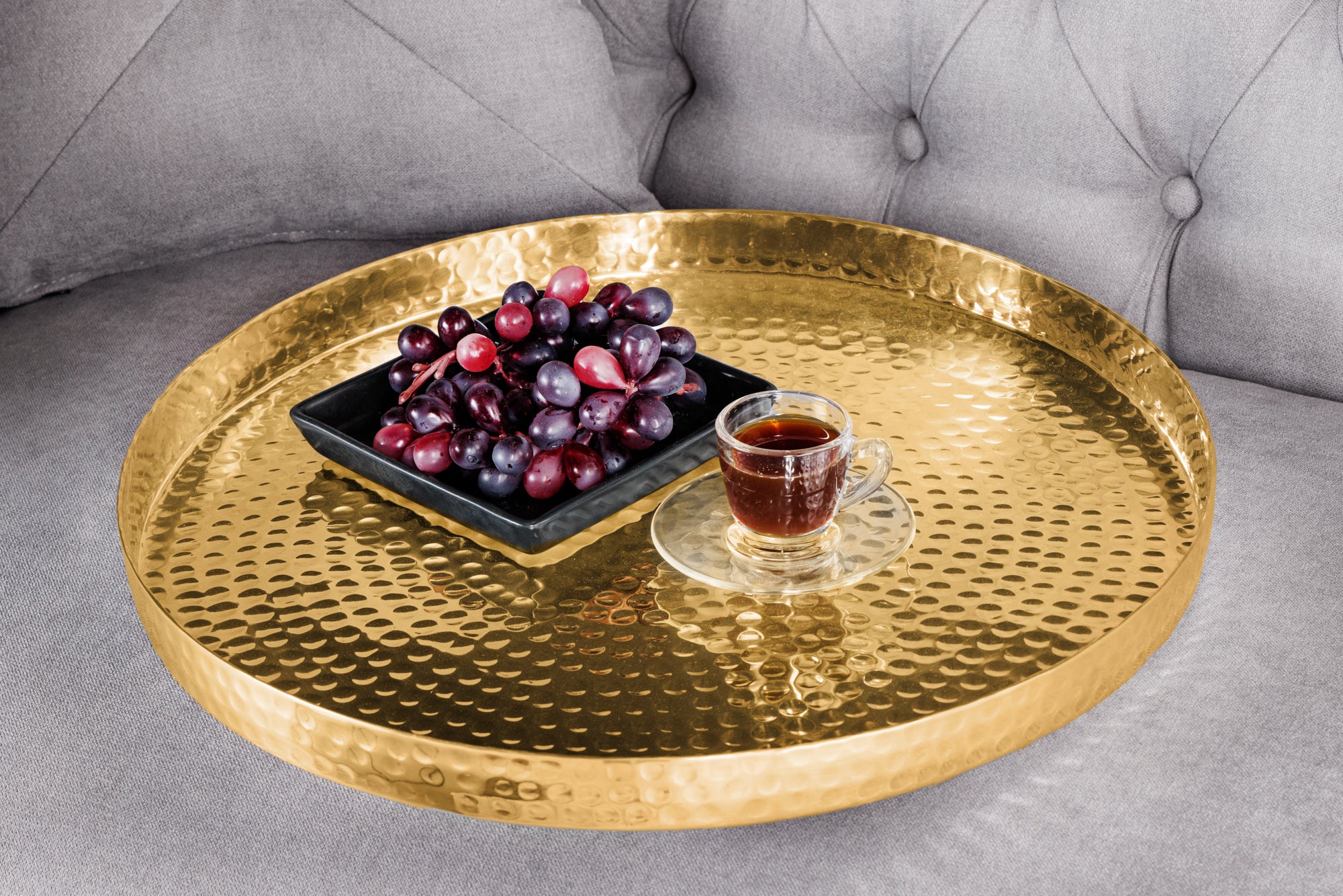 Rundes Tablett, Schwarz Mit Goldene Griffen, 30,5 Cm Durchmesser – Für Couchtisch, Küche & Deko