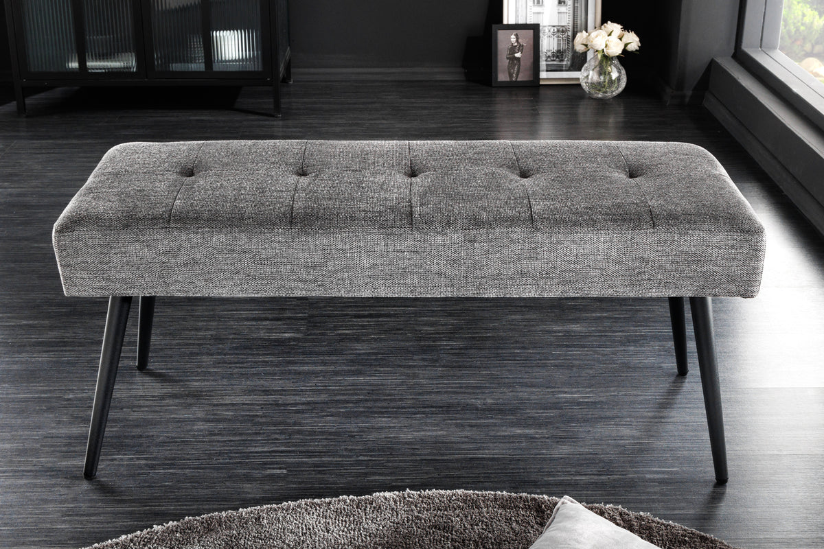 BOUTIQUE design bench 100cm gray textured fabric black metal legs