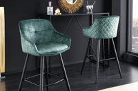 EUPHORIA Design Barhocker Samt schwarze Metallbeine Barstuhl mit Lehne