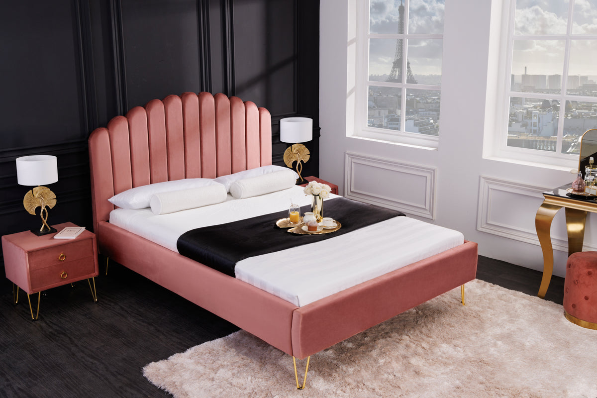 PEARL design upholstered bed 140x200cm old pink velvet shell bed