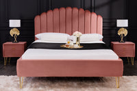 PEARL design upholstered bed 140x200cm old pink velvet shell bed