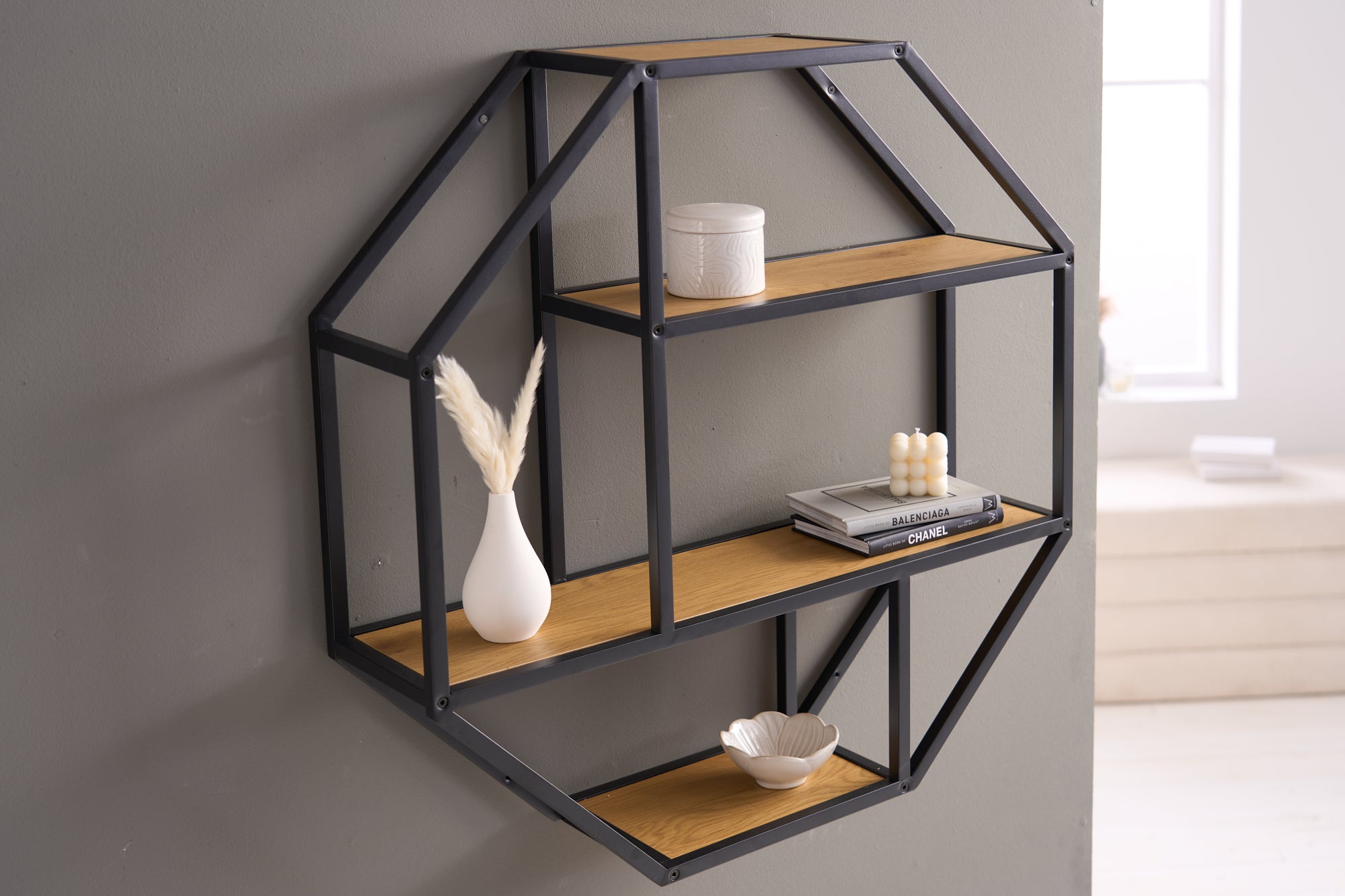 SLIM LINE design wall shelf 77cm natural black wild oak look