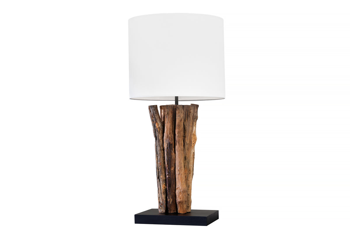 Design Tischlampe PERIFERE 60cm natur weiß rund Teakholz handgearbeitet