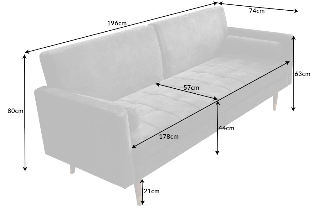 COUTURE Modernes Schlafsofa 196cm Microvelours 3-Sitzer Couch Bettfunktion ink. Kissen