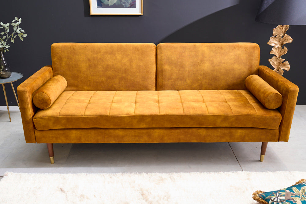 COUTURE Modernes Schlafsofa 196cm Microvelours 3-Sitzer Couch Bettfunktion ink. Kissen