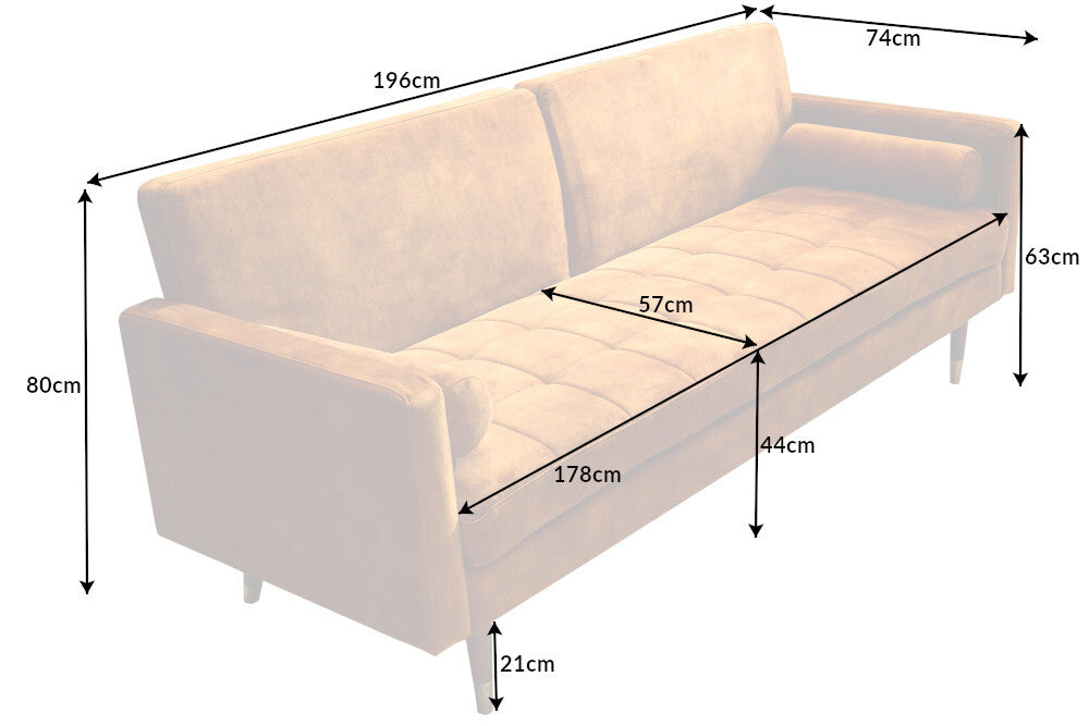 COUTURE Modernes Schlafsofa 196cm Microvelours 3-Sitzer Couch Bettfunktion ink. Kissen