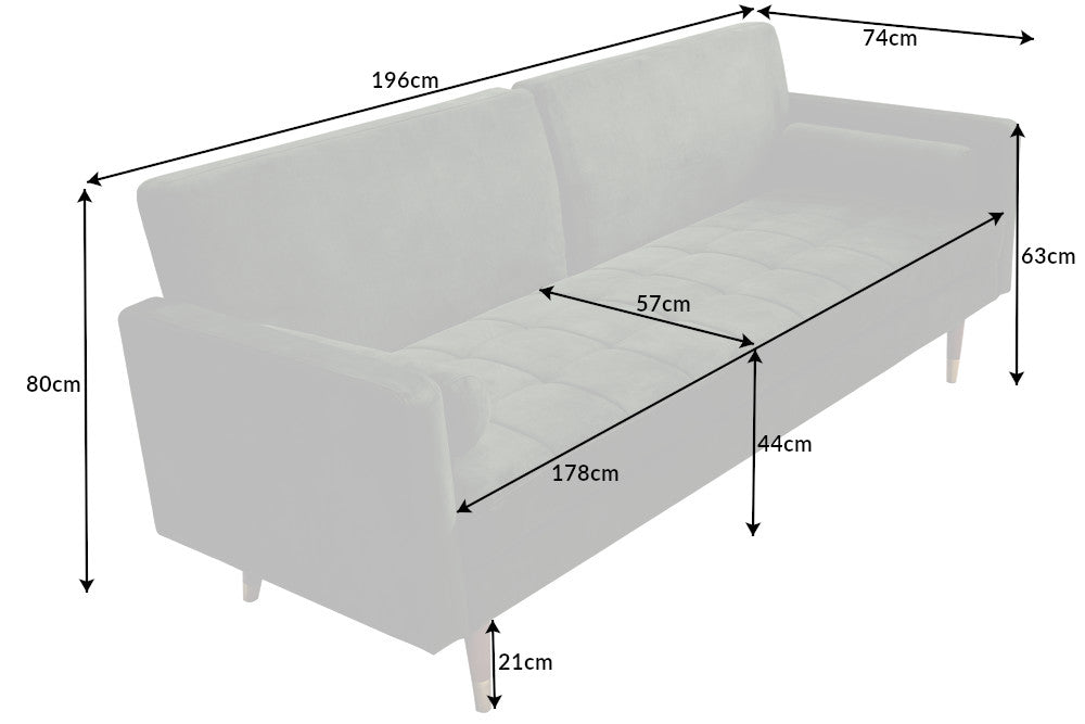 COUTURE Modernes Schlafsofa 196cm Microvelours 3-Sitzer Couch Bettfunktion ink. Kissen