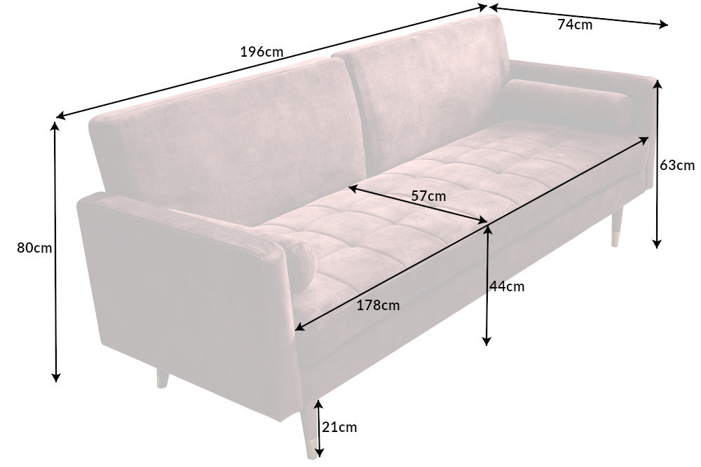 COUTURE Modern sofa bed 196cm microvelours 3-seater couch bed function incl. Pillow