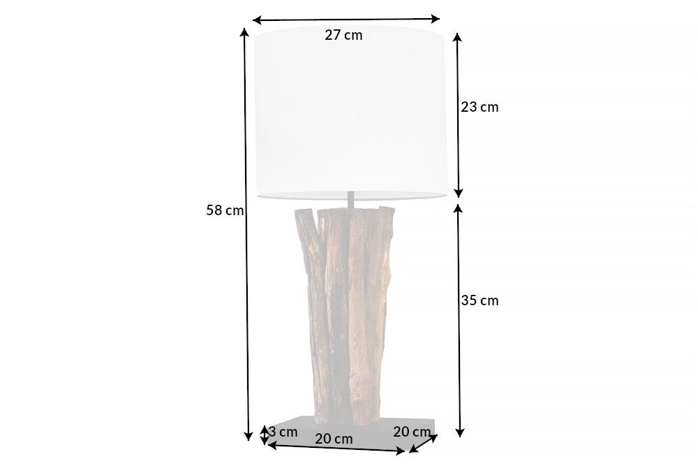 Design Tischlampe PERIFERE 60cm natur weiß rund Teakholz handgearbeitet