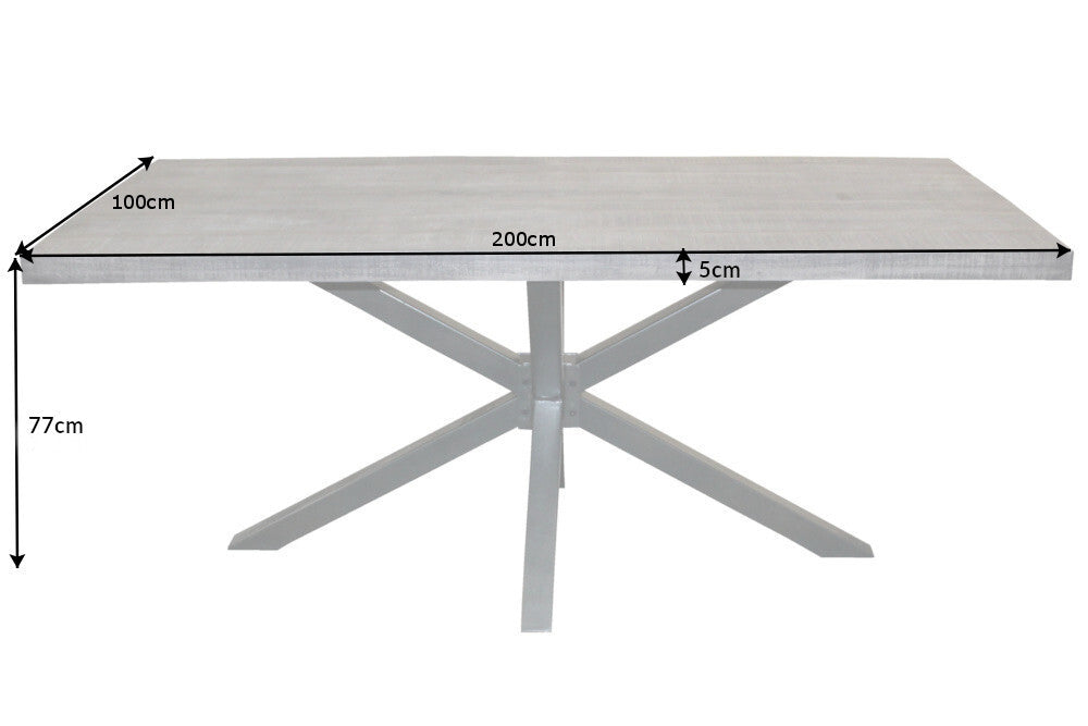 GALAXIE Solid industrial dining table 200cm gray anthracite mango wood sandblasted metal