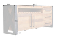 THOR Massivholz Sideboard 195cm vintage braun Pinie recycelt Industrial