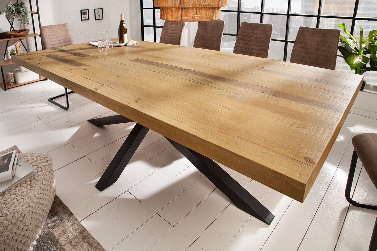 GALAXIE solid wood dining table 200cm vintage brown pine recycled industrial design