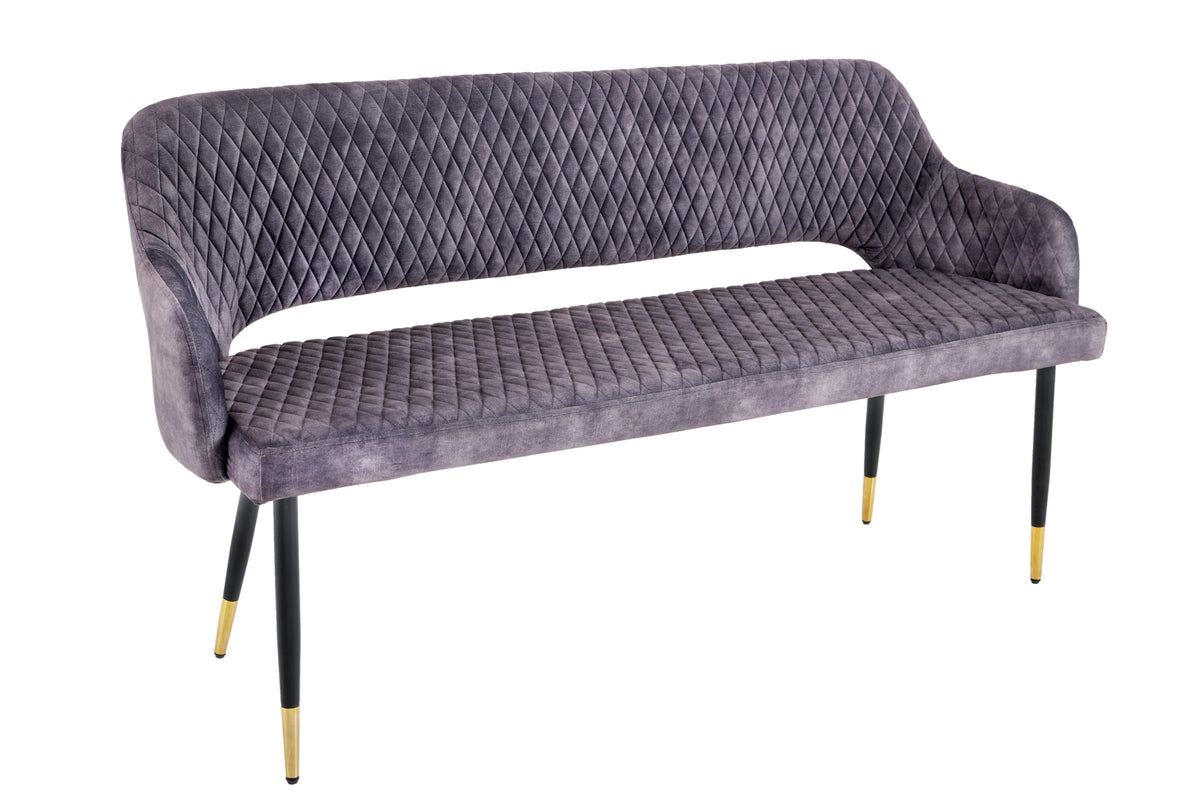 PARIS design bench 160cm gray velvet backrest golden foot caps retro