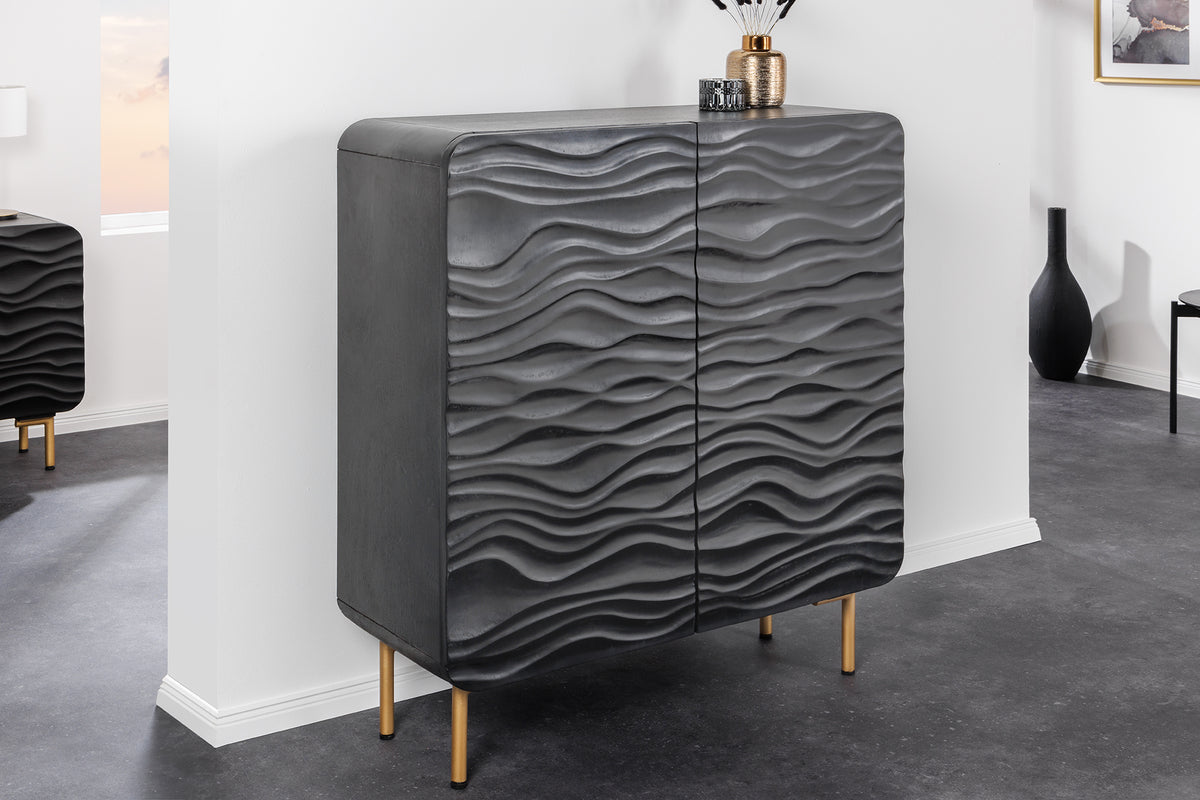 WAVE Design Highboard 120cm schwarz mattgold Mango Massivholz