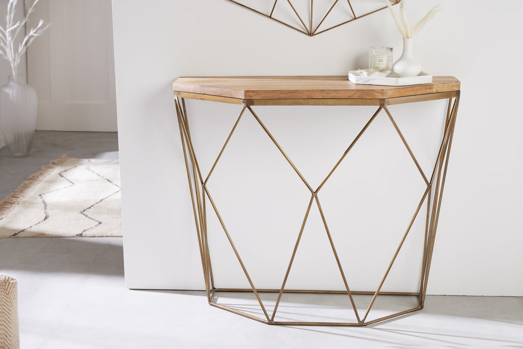 DIAMOND Filigree console 90cm mango brass solid wood metal – Sitheim