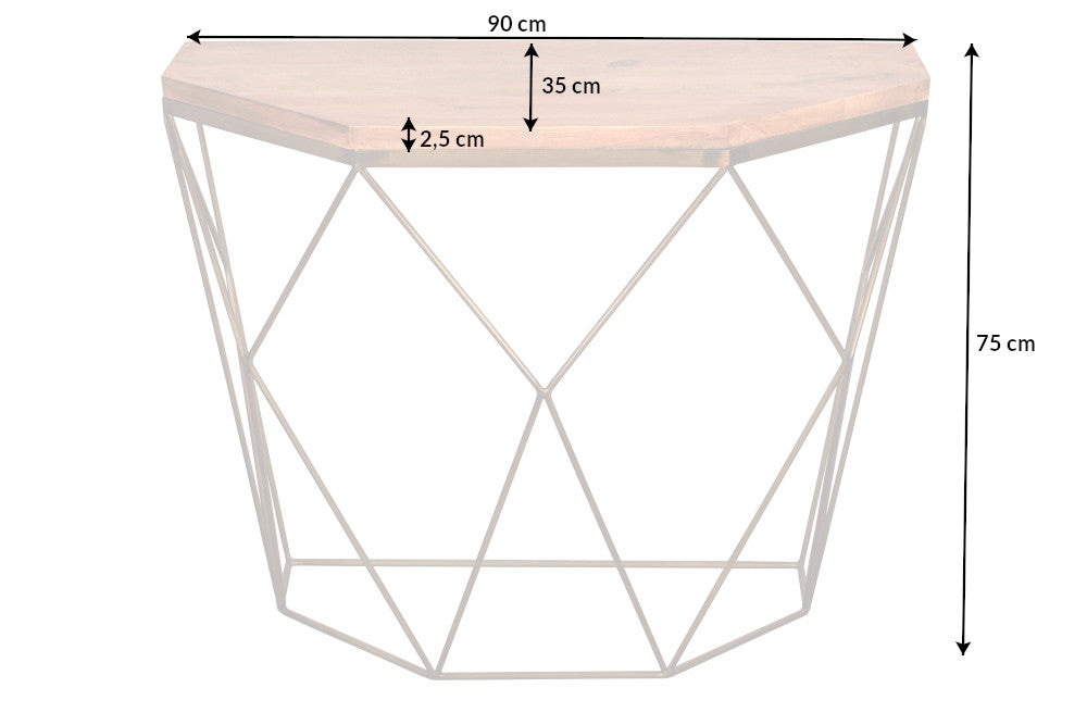 DIAMOND Filigrane Konsole 90cm Mango messing Massivholz Metall