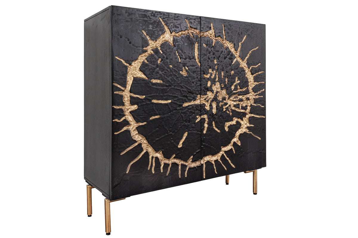 THE CIRCLE Massivholz Highboard 120cm schwarz gold Mango Metall Retro