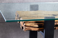 Design Konsolentisch BARRACUDA 150cm recyceltes Teakholz Glas Industrial