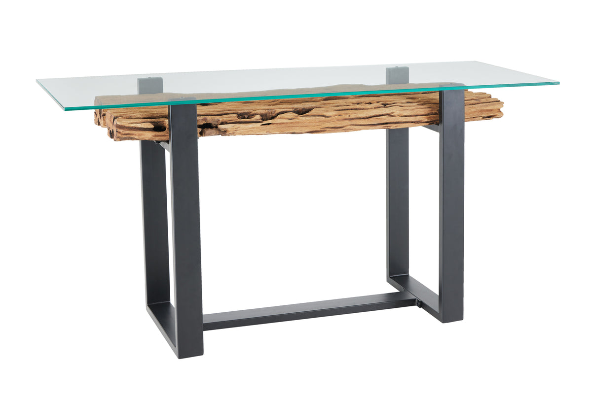 Design Konsolentisch BARRACUDA 150cm recyceltes Teakholz Glas Industrial