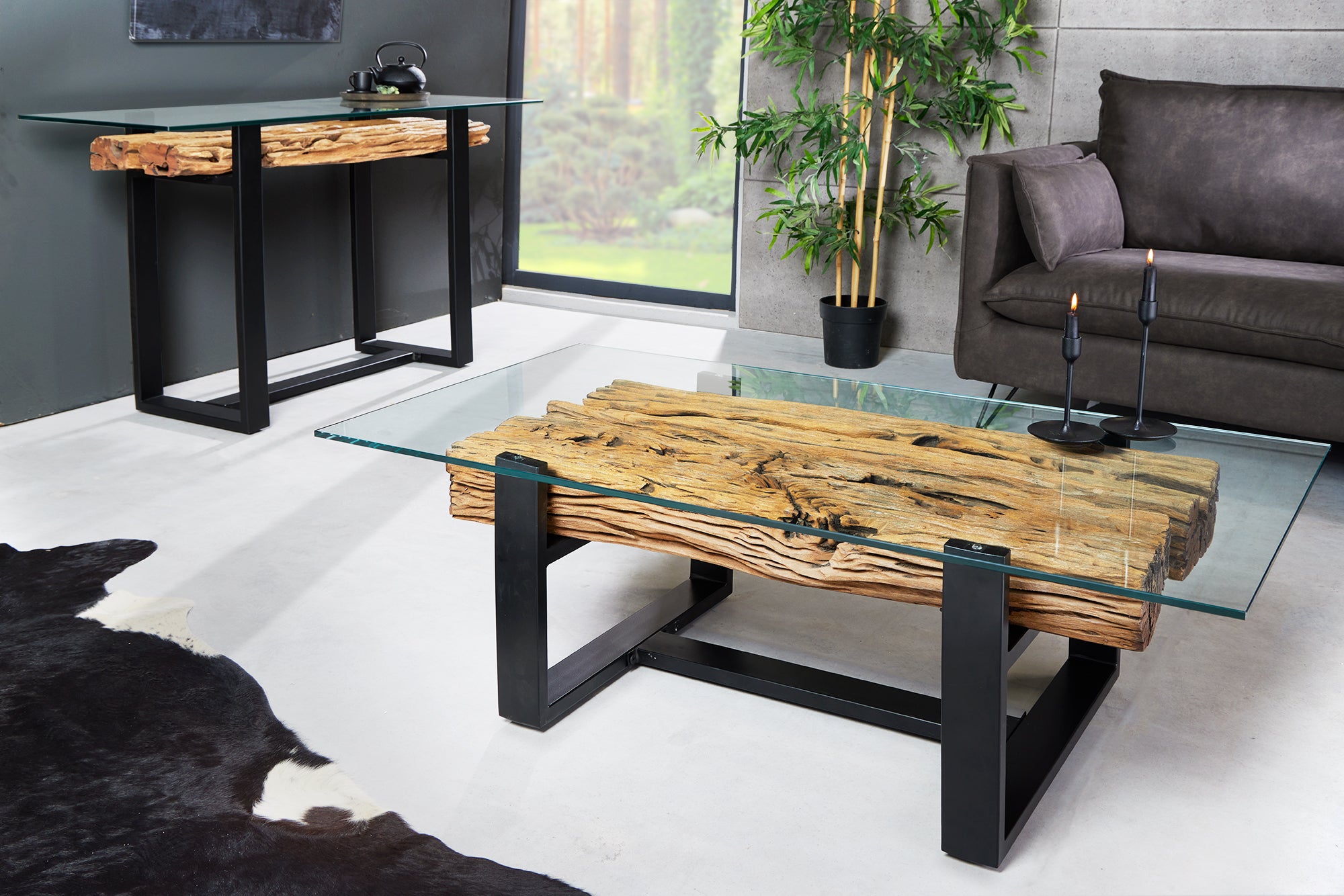 Oak industrial coffee table discount