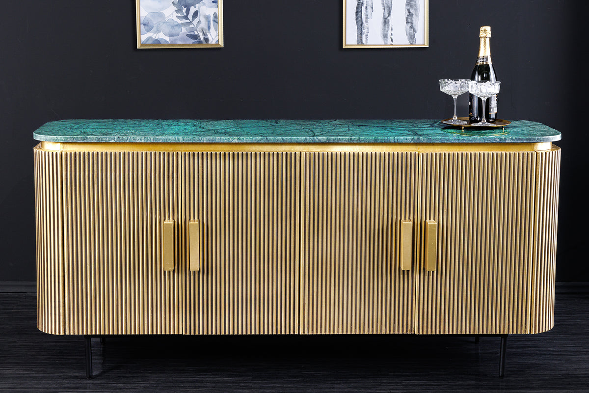 VENEZIANO design sideboard 160cm brass green marble top mango wood retro