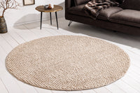 Design Teppich WOOL 150cm beige rund Wolle Handarbeit