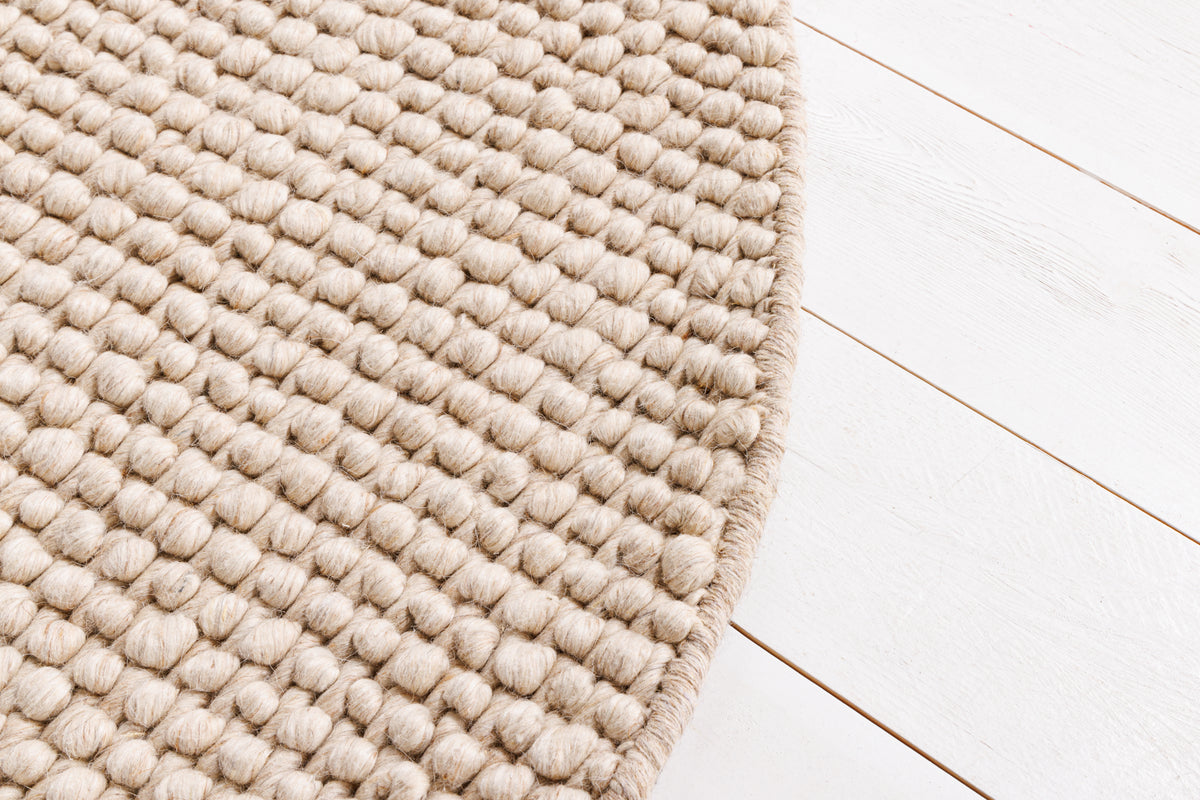 Design Teppich WOOL 150cm beige rund Wolle Handarbeit